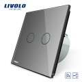 Livolo Smart Switch Стандарт ЕС Серый Люкс Хрустальное Стекло Панели 2-канальный 2-х сторонний беспроводной пульт дистанционного управления настенный светильник 220 В